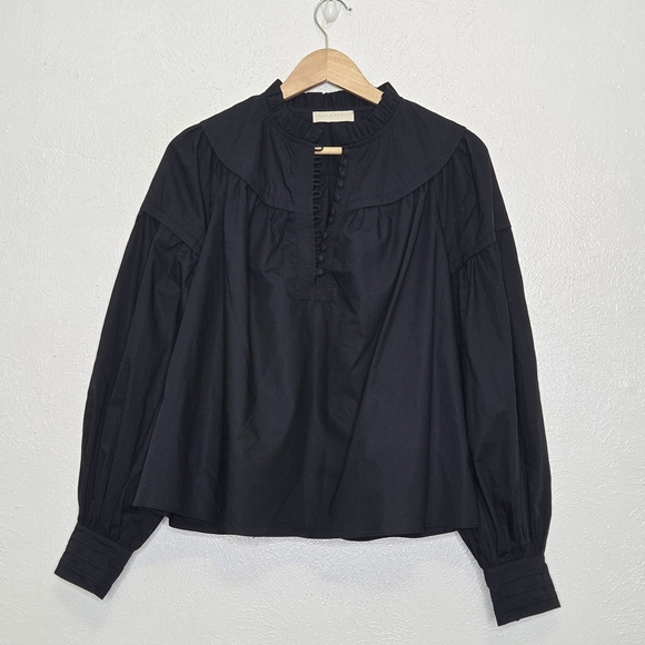 Ulla Johnson Black Marika Poplin Balloon Long Sleeve Blouse Women's Size 8 - Picture 8 of 14